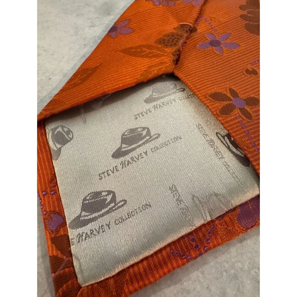 Steve Harvey Silk‎ Brocade Necktie – Bold Orange & Purple Pattern